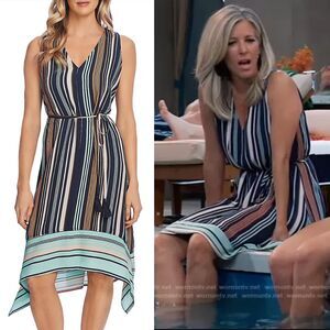 VINCE CAMUTO Striped Belted Tassel Dress (L) Handkerchief Hem GH Pool Carly